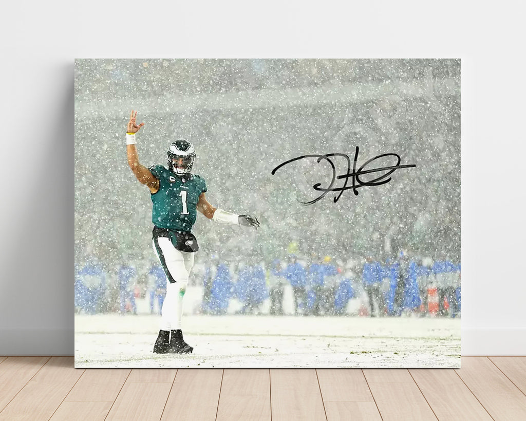Jalen Hurts Snow Game - Philadelphia Eagles Autograph Poster Print Unframed Print - Pro Football FSP - Unframed