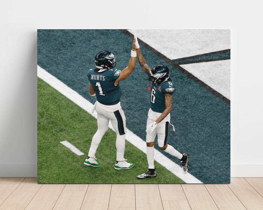 Jalen Hurts & DeVonta Smith - Philadelphia Eagles - Super TD Celebration Poster Print Unframed Print - Pro Football FSP - Unframed