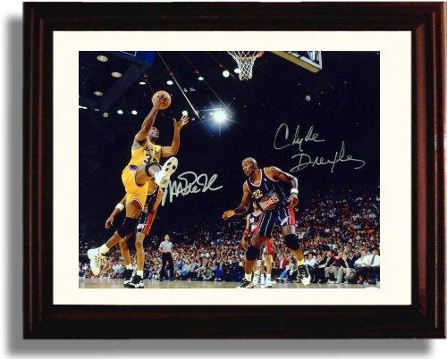 Unframed Magic Johnson and Clyde Drexler Autograph Promo Print - LA Lakers and Houston Rockets Unframed Print - Pro Basketball FSP - Unframed   