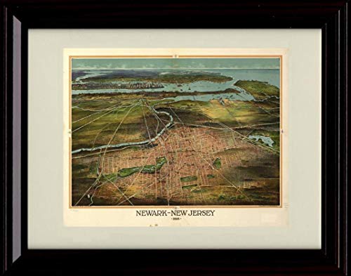 Newark New Jersey 1916 City View overlooking the Hudson River and New York City Vintage Advertising Print - Wall Frame Unframed Print - Advertising FSP - Unframed   