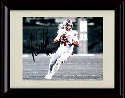 Framed 8x10 Justin Fields Ohio State Buckeyes Autograph Replica Print - Throwing Downfield Framed Print - College Football FSP - Framed   