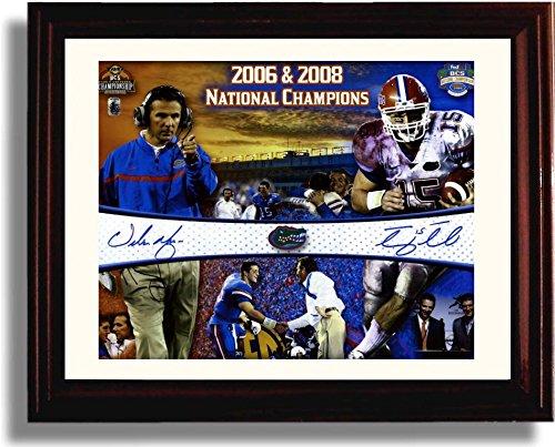 Framed 8x10 Florida Gators - Tim Tebow, Urban Meyer "2006 & 2008 National Champs" Autograph Promo Print Framed Print - College Football FSP - Framed   