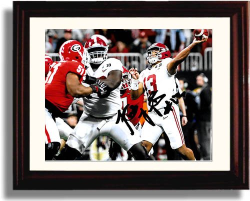 Unframed Alabama Quarterback Tua Tagovailoa - The Throw Autograph Replica Print Unframed Print - College Football FSP - Unframed   