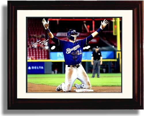 Framed 8x10 Christian Yelich"Stolen Base Celebration" Autograph Replica Print Framed Print - Baseball FSP - Framed   