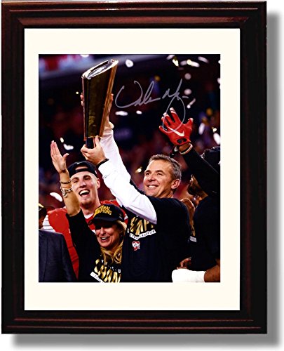 Framed 8x10 Ohio State National Championship Autograph Promo Print - Coach Urban Meyer with Championship Trophy Framed Print - College Football FSP - Framed   