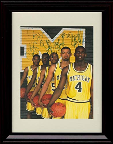 Framed 8x10 Fab 5 - Webber, Rose, Howard, King, and Jackson - Autograph Replica Print - Michigan Wolverines Framed Print - College Basketball FSP - Framed   