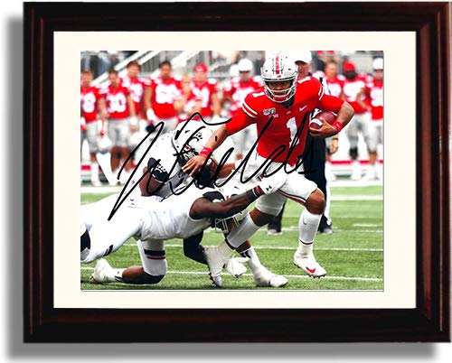 Framed 8x10 Justin Fields - On The Run - Ohio State Buckeyes Autograph Replica Print Framed Print - College Football FSP - Framed   