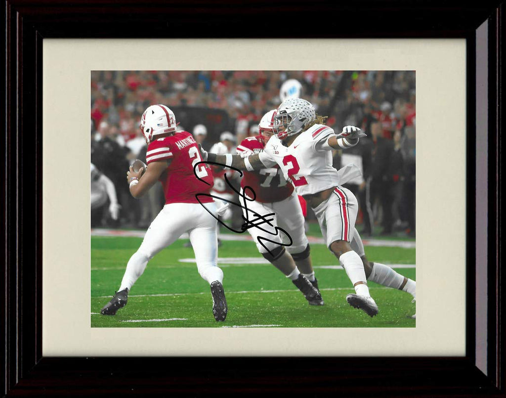 Unframed Chase Young Autograph Replica Print - Ohio State Buckeyes - Pressuring The QB Unframed Print - College Football FSP - Unframed   