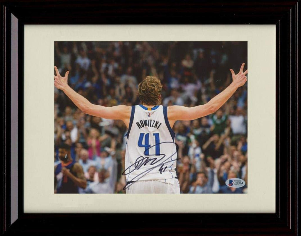 8x10 Framed Dirk Nowitzki Autograph Replica Print - Arms Raised - Mavericks Framed Print - Pro Basketball FSP - Framed   