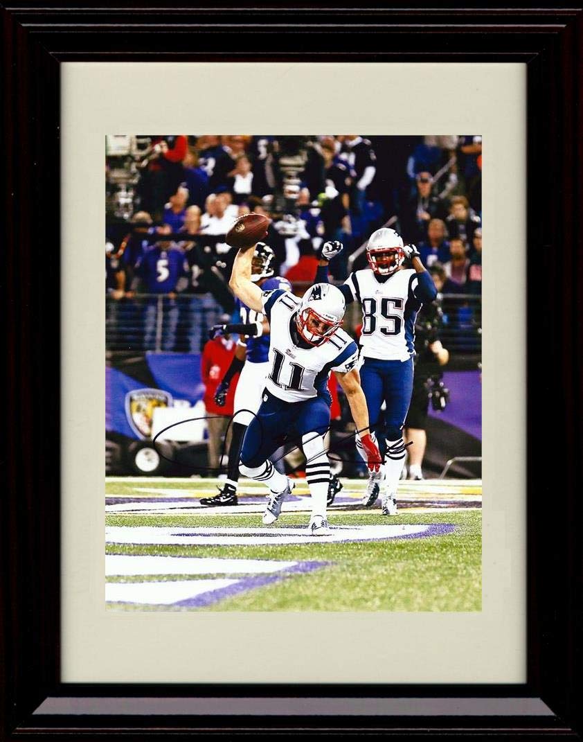 8x10 Framed Julian Edelman Autograph Replica Print - End Zone Spike Framed Print - Pro Football FSP - Framed   