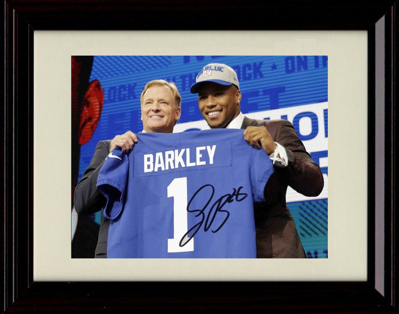 8x10 Framed Saquon Barkley - New York Giants Draft Night Autograph Promo Print Framed Print - Pro Football FSP - Framed   