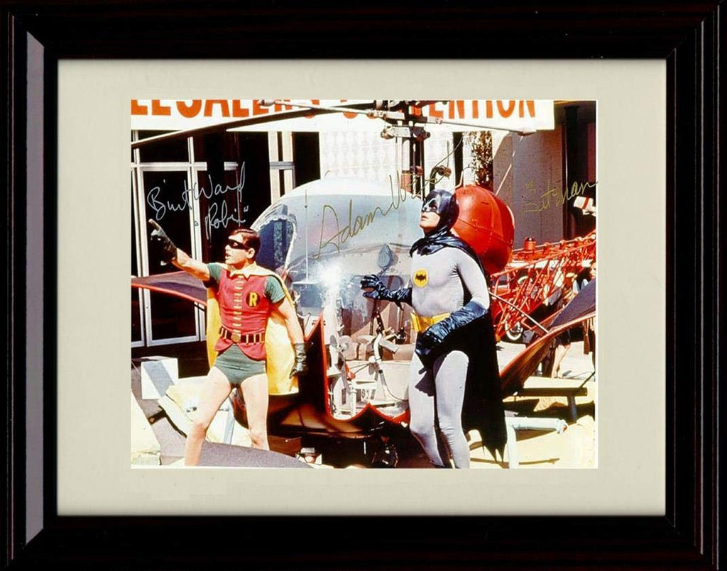 8x10 Framed Burt Ward and Adam West Autograph Replica Print - Batcopter Framed Print - Television FSP - Framed   