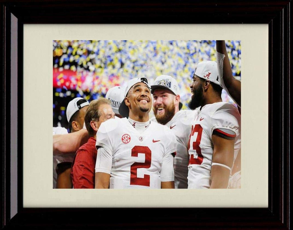 Framed 8x10 Jalen Hurts Autograph Replica Print - Alabama Crimson Tide- All Smiles Looking Up Framed Print - College Football FSP - Framed   