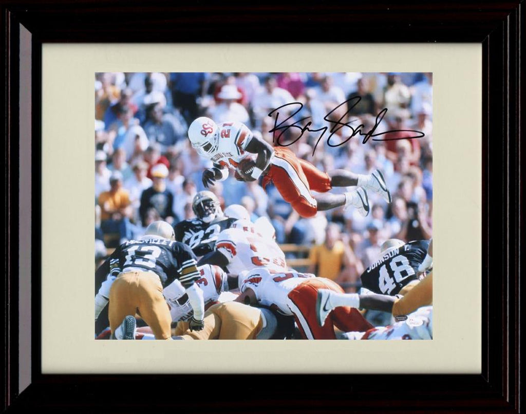 Unframed Barry Sanders Autograph Promo Print - Oklahoma State- Flying Over The Pile Unframed Print - College Football FSP - Unframed   