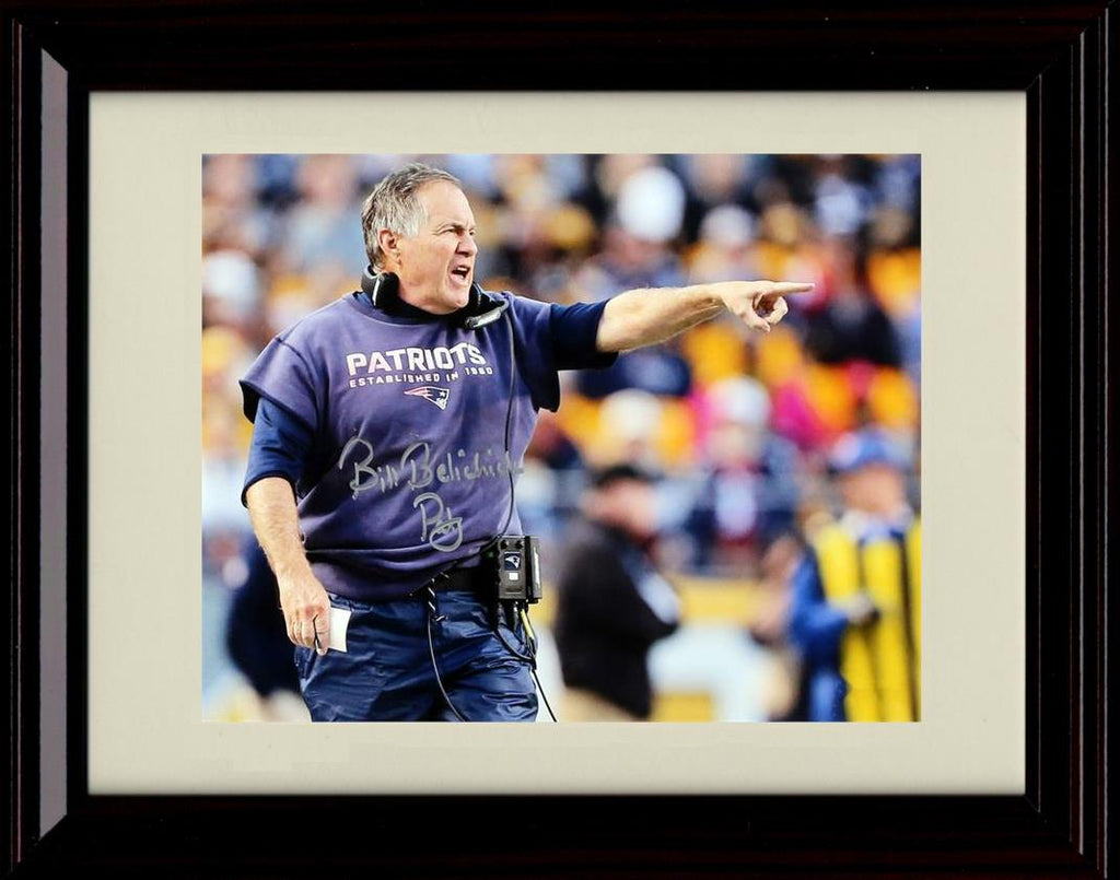 Unframed Bill Belichick - New England Patriots Autograph Promo Print - Pointing From The Sideline Background Blurred Unframed Print - Pro Football FSP - Unframed   