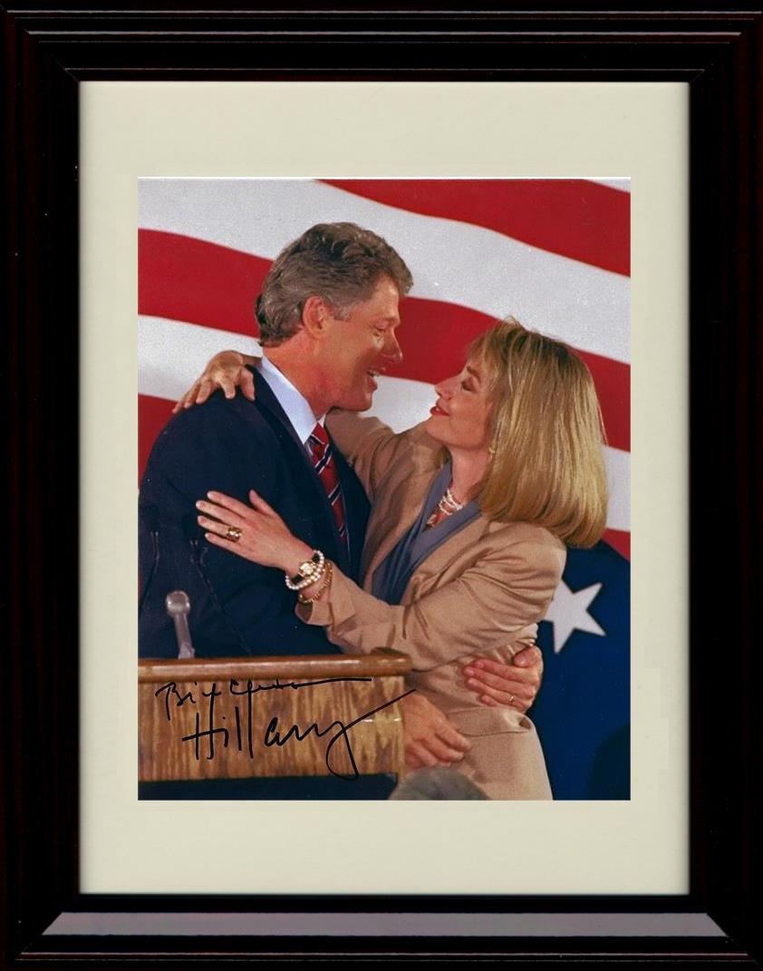 Unframed Bill & Hillary Clinton Autograph Promo Print - Hug At The Podium Unframed Print - History FSP - Unframed   