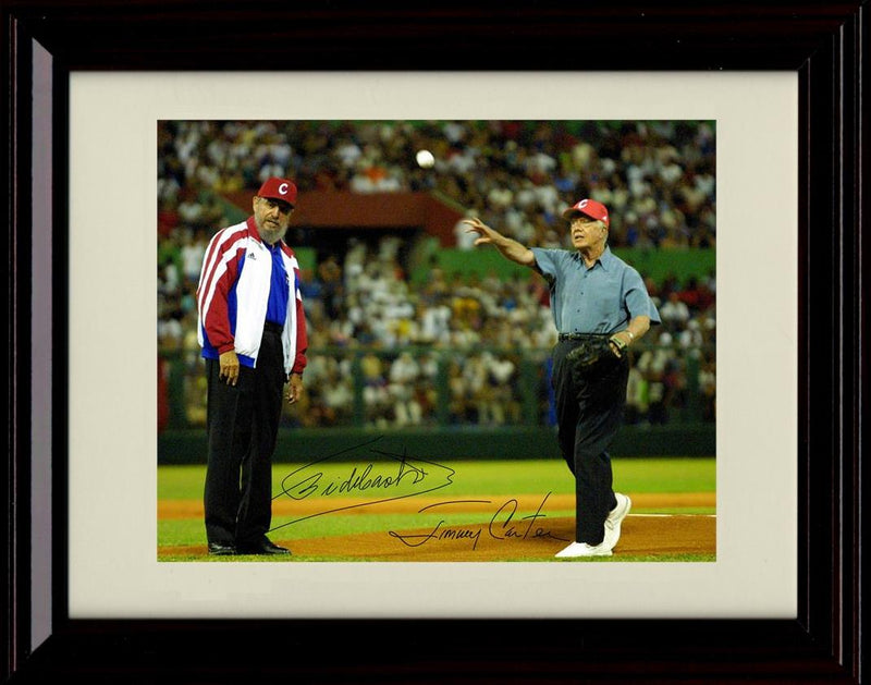 Unframed Castro Autograph Promo Print - With Jimmy Carter Throwing Pitch Unframed Print - History FSP - Unframed   