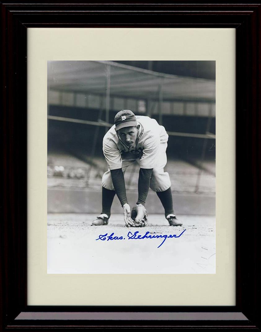 Unframed Charles Gehringer - Black And White Fielding A Grounder Pose - Detroit Tigers Autograph Replica Print Unframed Print - Baseball FSP - Unframed   