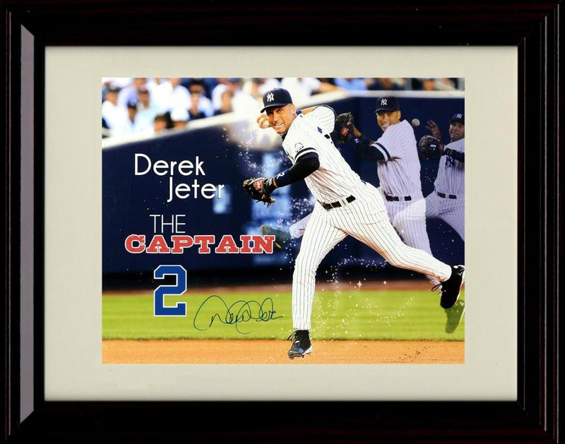 Framed 8x10 Derek Jeter - Throwing The Captain - New York Yankees Autograph Replica Print Framed Print - Baseball FSP - Framed   