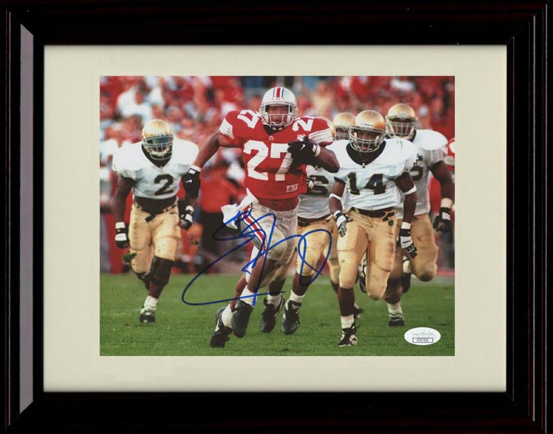 Framed 8x10 Eddie George Autograph Promo Print - Ohio State- Running Away With It Framed Print - College Football FSP - Framed   