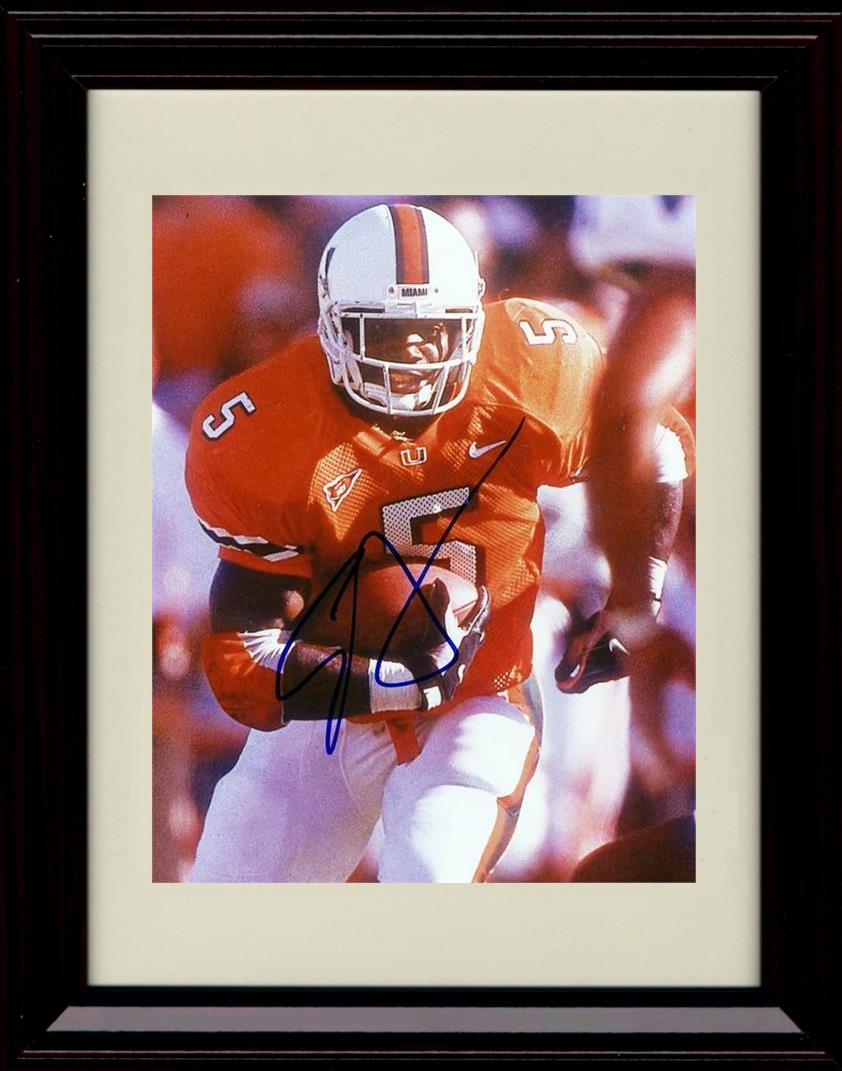 Framed 8x10 Edgerrin James Autograph Promo Print - Miami Hurricaines- On The Run Framed Print - College Football FSP - Framed   