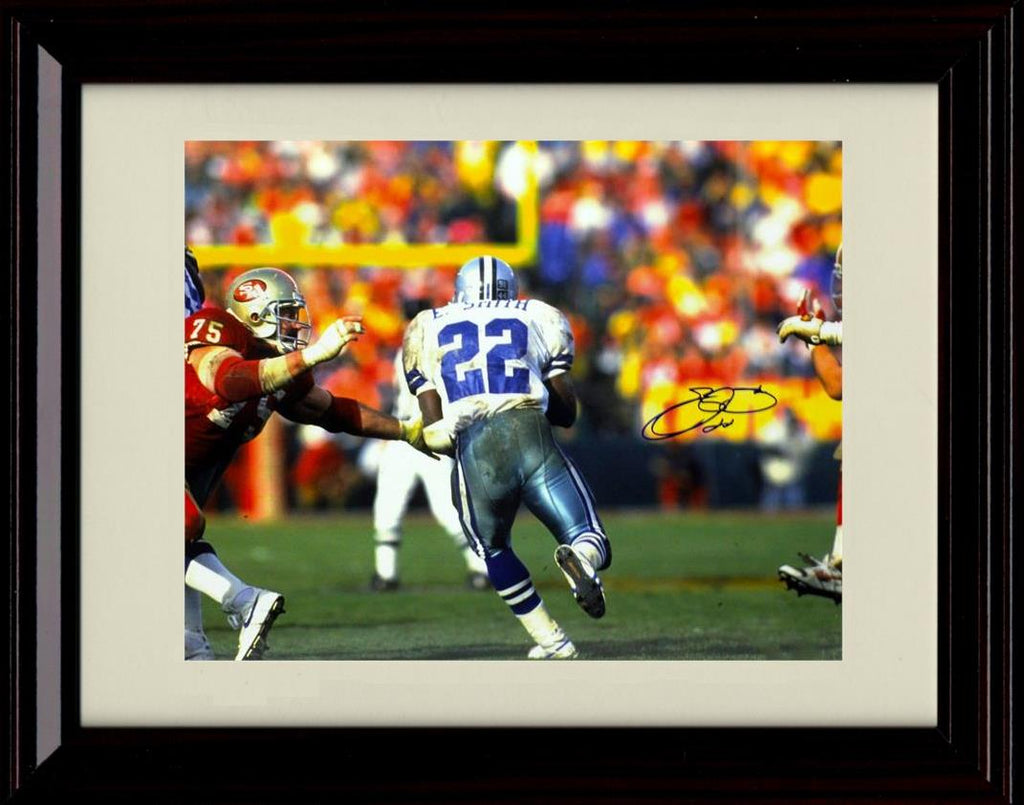 Unframed Emmitt Smith - Dallas Cowboys Autograph Promo Print - Running The Ball Back View Unframed Print - Pro Football FSP - Unframed   