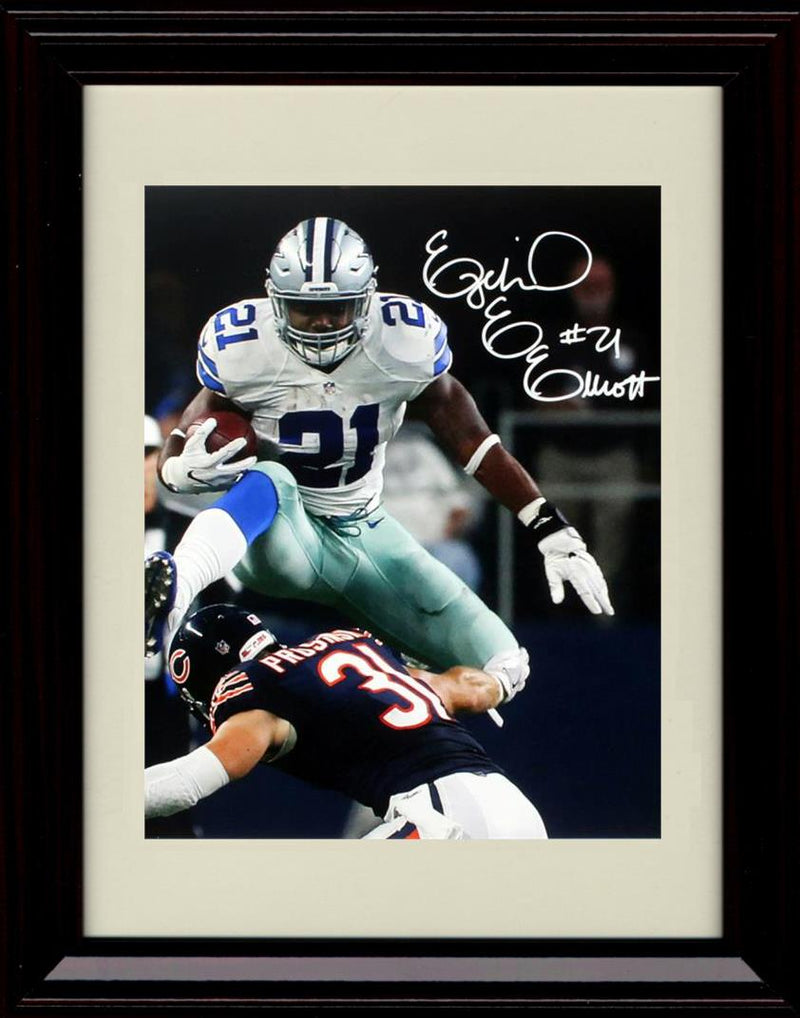 Unframed Ezekiel Elliott - Dallas Cowboys Autograph Promo Print - Jumping Over Unframed Print - Pro Football FSP - Unframed   