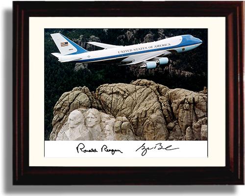 Unframed Ronald Reagan and George Bush Autograph Promo Print - Air Force One over Mount Rushmore Unframed Print - History FSP - Unframed   