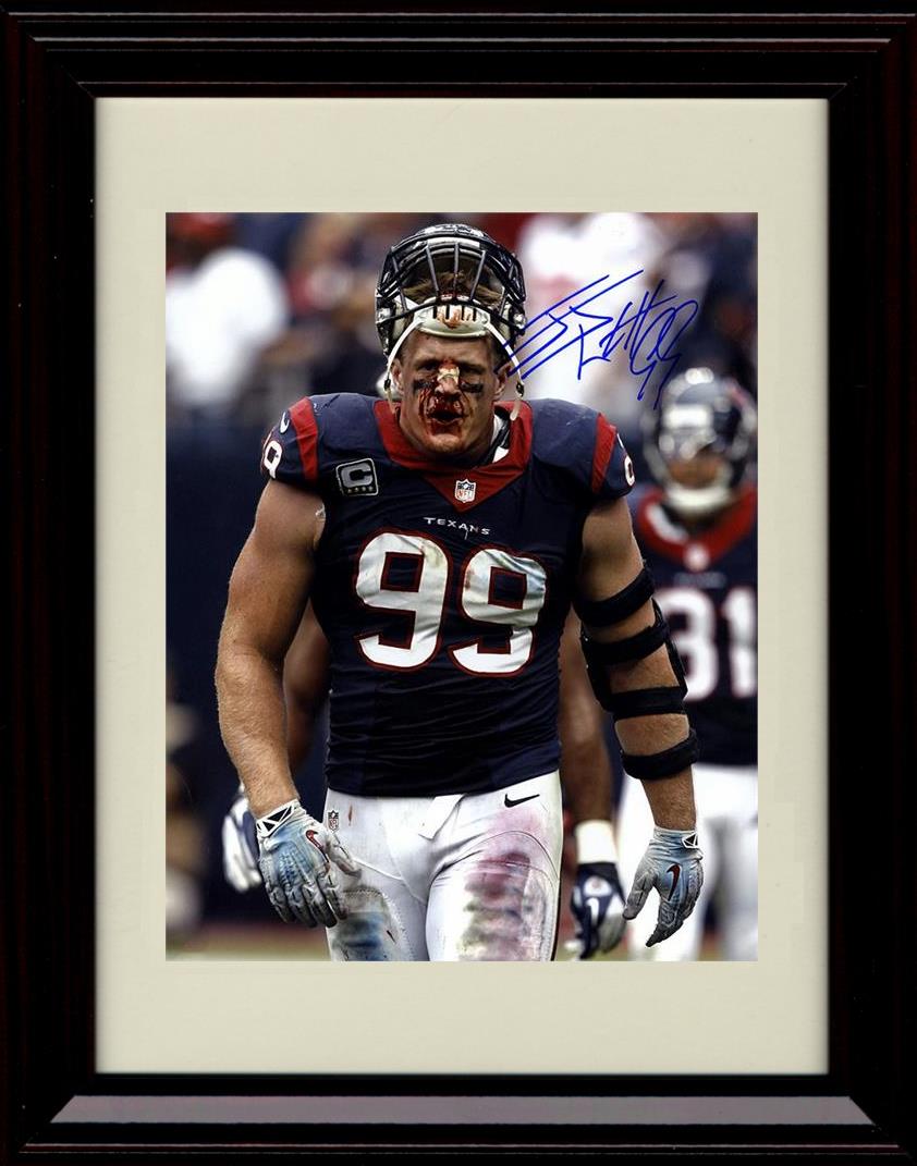 8x10 Framed JJ Watt - Houston Texans Autograph Promo Print - Bloody Warrior Framed Print - Pro Football FSP - Framed   