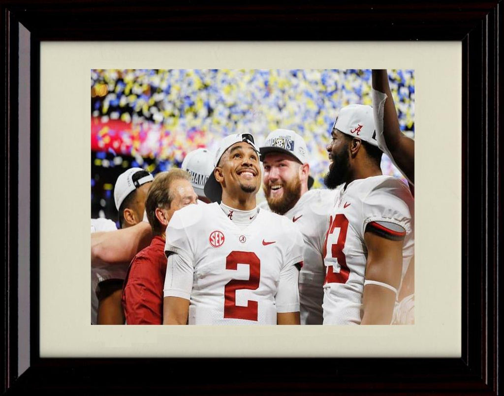 Framed 8x10 Jalen Hurts Autograph Promo Print - Alabama Crimson Tide- All Smiles Looking Up Framed Print - College Football FSP - Framed   