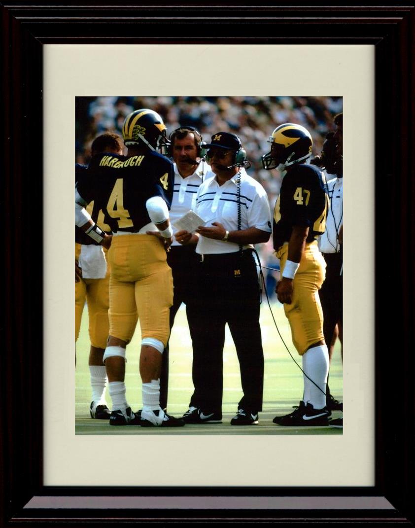 Framed 8x10 Jim Harbaugh Autograph Promo Print - Michigan Wolverines- With Coach Bo Framed Print - College Football FSP - Framed   