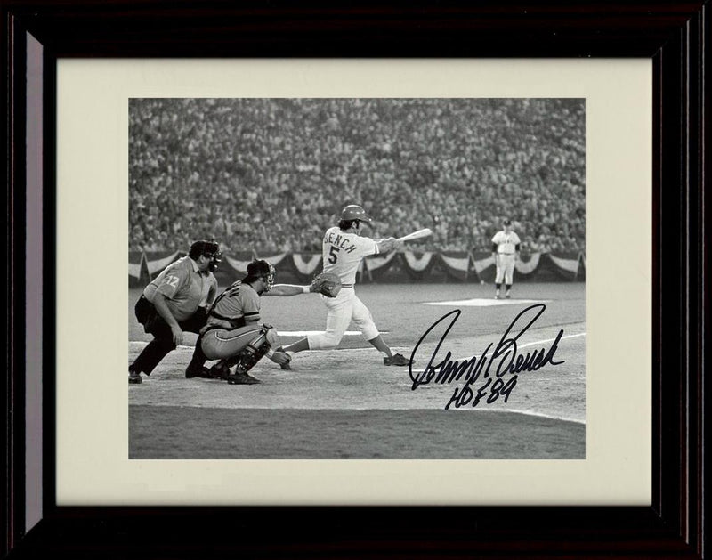 Framed 8x10 Johnny Bench - At Bat With HOF Black And White - Cincinatti Reds Autograph Replica Print Framed Print - Baseball FSP - Framed   