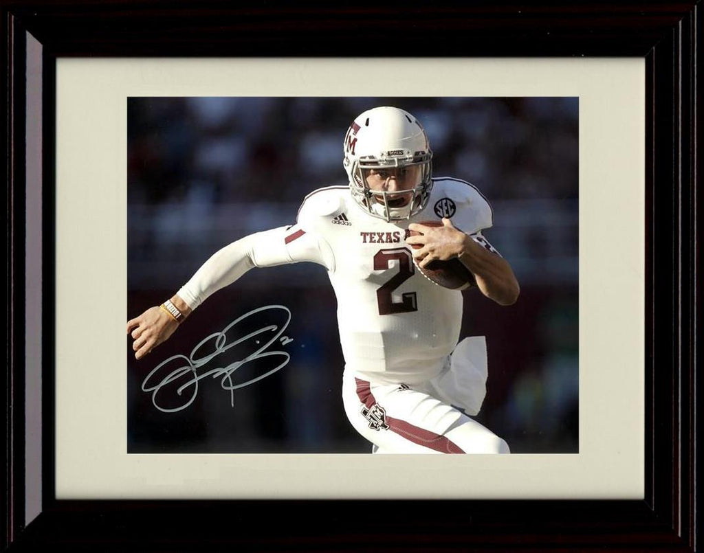 Framed 8x10 Johnny Manziel Autograph Promo Print - Texas A&M Aggies- On the Run Framed Print - College Football FSP - Framed   