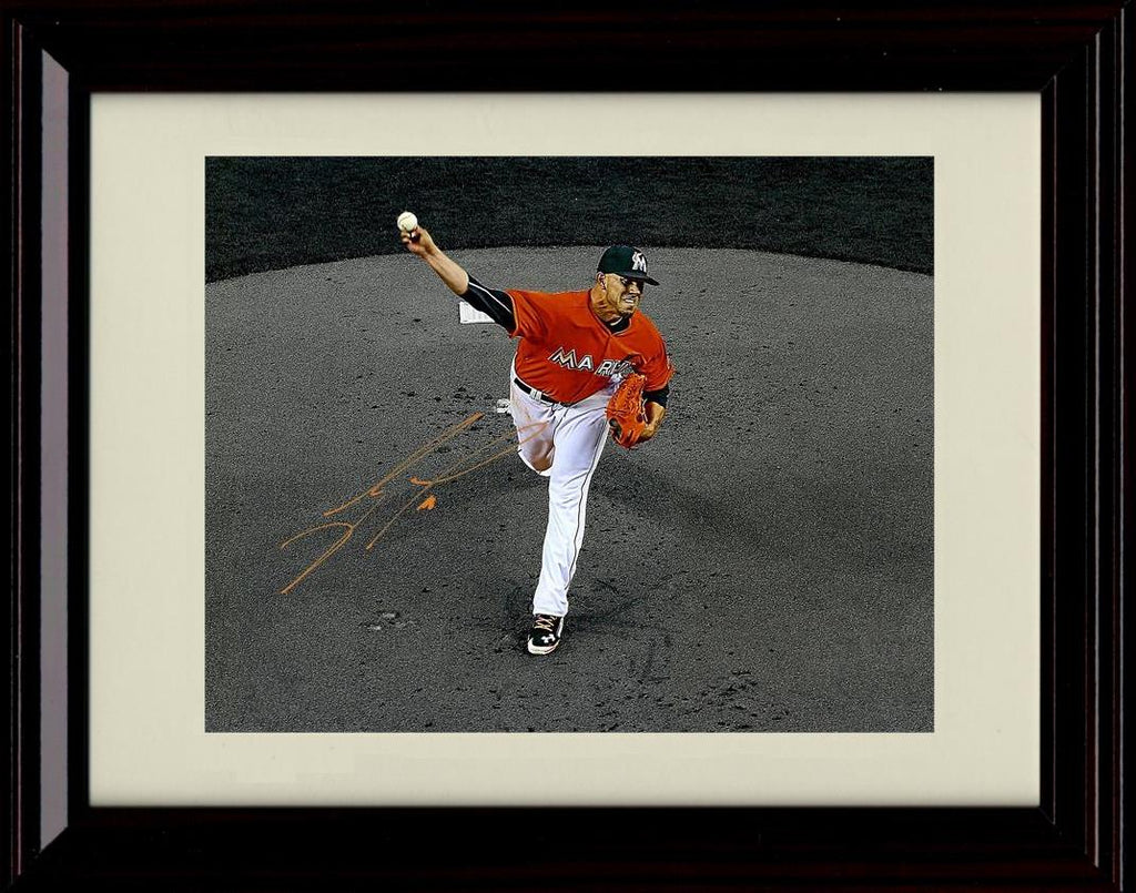 Framed 8x10 Jose Fernandez - Elevated View From Front - Miami Marlins Autograph Replica Print Framed Print - Baseball FSP - Framed   