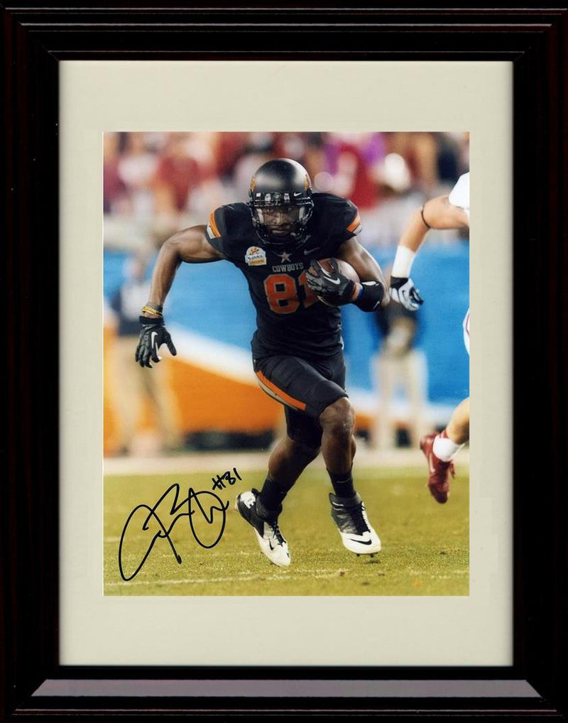 Framed 8x10 Justin Blackmon Autograph Promo Print - Oklahoma State Cowboys- On The Run Framed Print - College Football FSP - Framed   