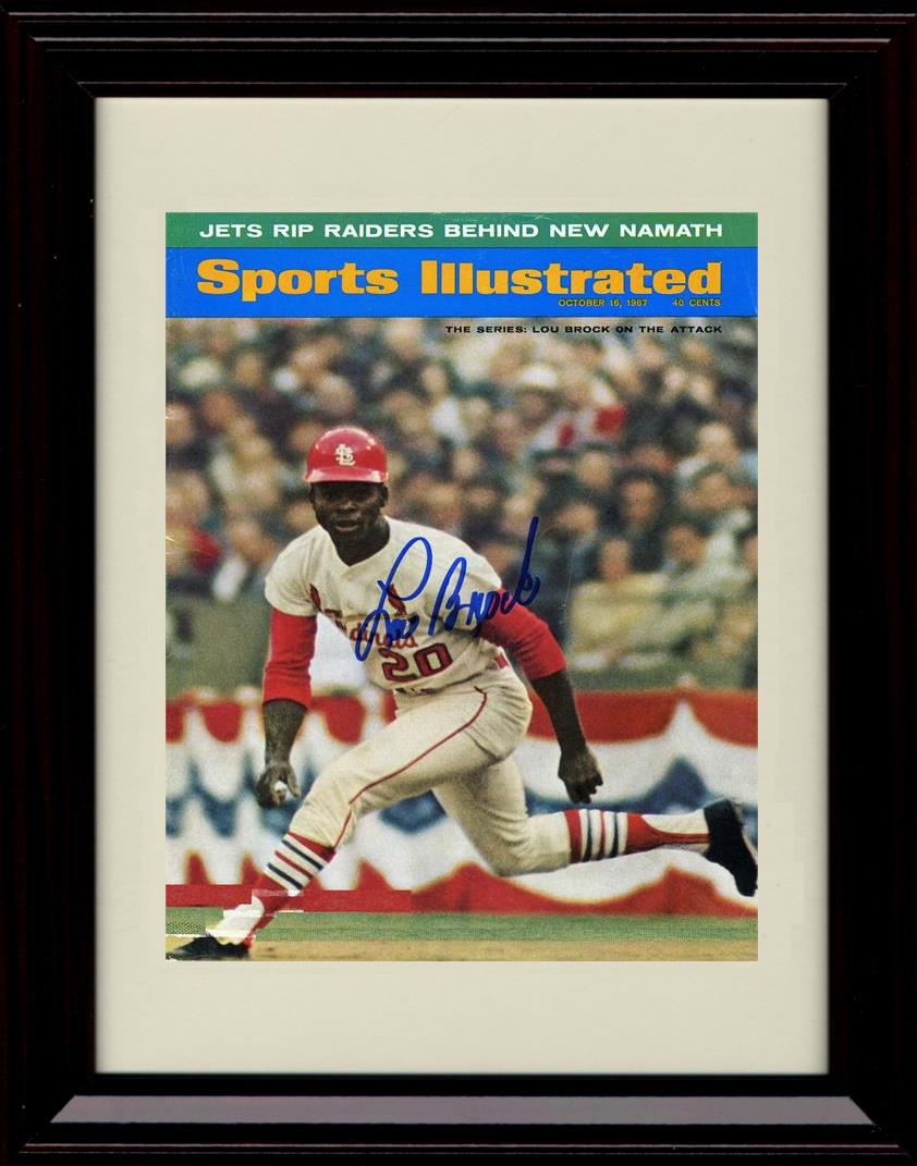 Framed 8x10 Lou Brock - 1967 Sports Illustrated Cover - St Louis Cardinals Autograph Replica Print Framed Print - Baseball FSP - Framed   