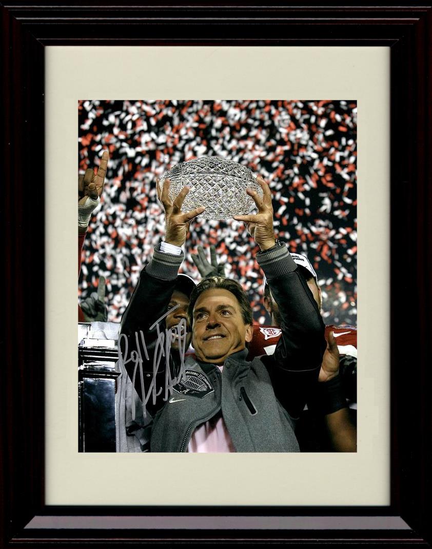 Framed 8x10 Nick Saban Autograph Promo Print - Alabama Crimson Tide- 2009 National Championship Trophy Framed Print - College Football FSP - Framed   