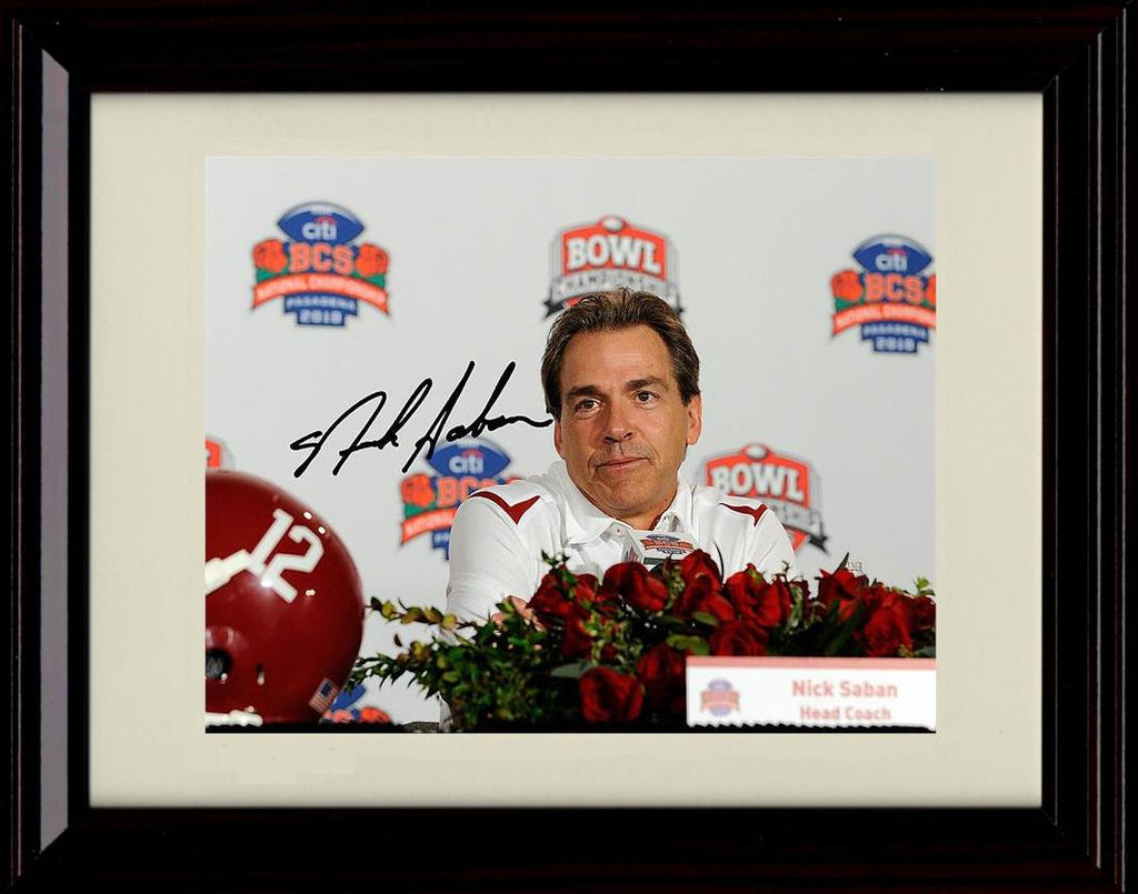 Framed 8x10 Nick Saban Autograph Promo Print - Alabama Crimson Tide- Championship Press Conference Framed Print - College Football FSP - Framed   