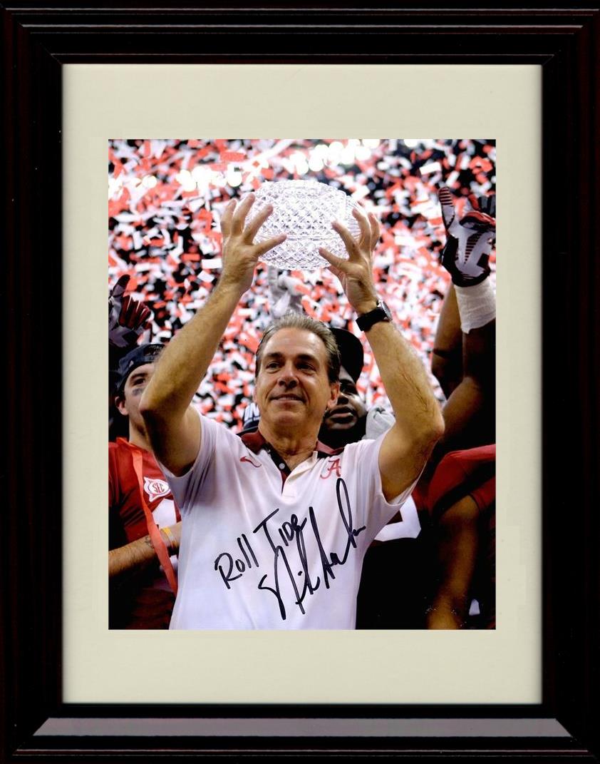 Framed 8x10 Nick Saban Autograph Promo Print - Alabama Crimson Tide- Championship Trophy Framed Print - College Football FSP - Framed   