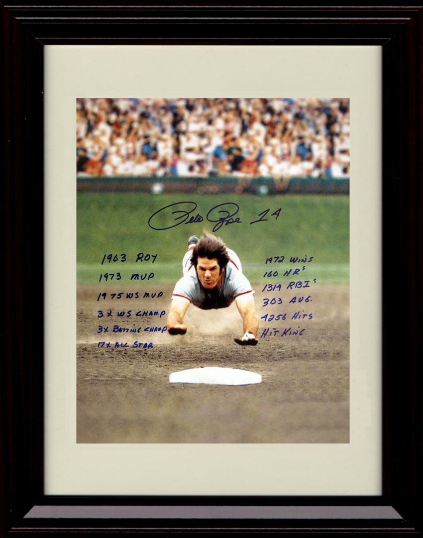 Framed 8x10 Pete Rose - Dive Front Close Up View - Cincinatti Reds Autograph Replica Print Framed Print - Baseball FSP - Framed   