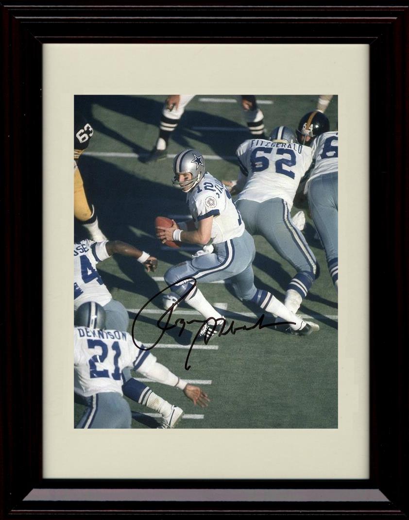 Unframed Roger Staubach - Dallas Cowboys Autograph Promo Print - After The Snap Aerial View Unframed Print - Pro Football FSP - Unframed   