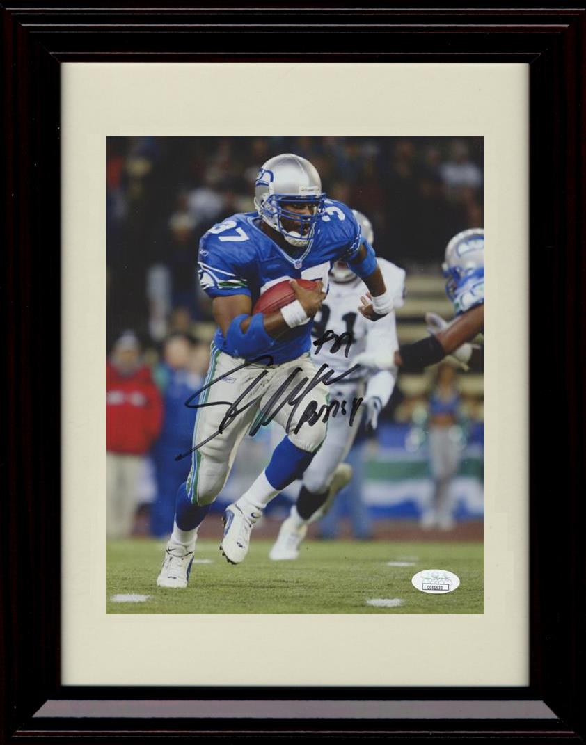 8x10 Framed Shaun Alexander - Seattle Seahawks Autograph Promo Print - Running The Ball Framed Print - Pro Football FSP - Framed   