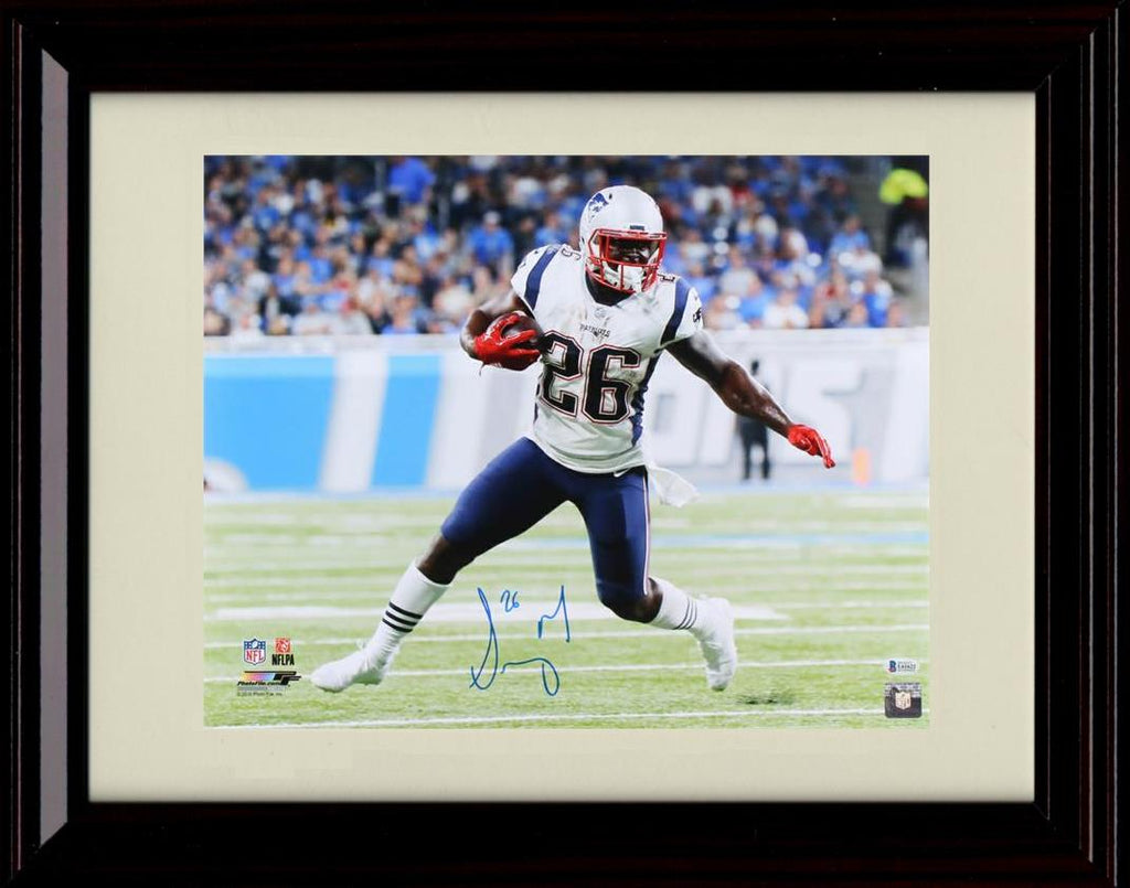 8x10 Framed Sony Michel - New England Patriots Autograph Promo Print - Running The Ball Framed Print - Pro Football FSP - Framed   