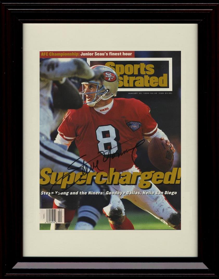 8x10 Framed Steve Young - San Francisco 49ers Autograph Promo Print - 95 Supercharged SI Cover Framed Print - Pro Football FSP - Framed   