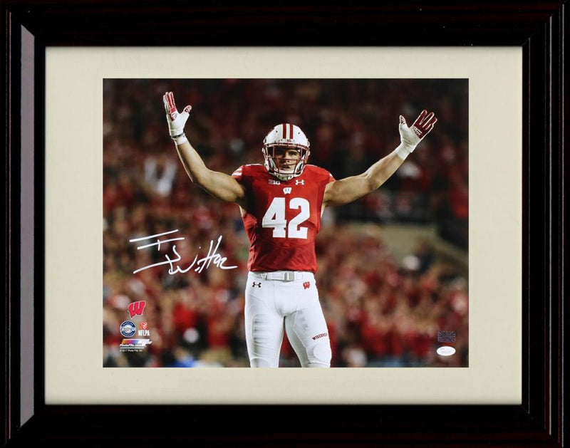 Framed 8x10 JJ Watt Autograph Promo Print - Wisconsin Badgers- Arms Up Framed Print - College Football FSP - Framed   