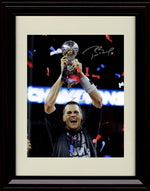 8x10 Framed Tom Brady - New England Patriots Autograph Promo Print - Super Bowl 51 with Trophy Framed Print - Pro Football FSP - Framed   