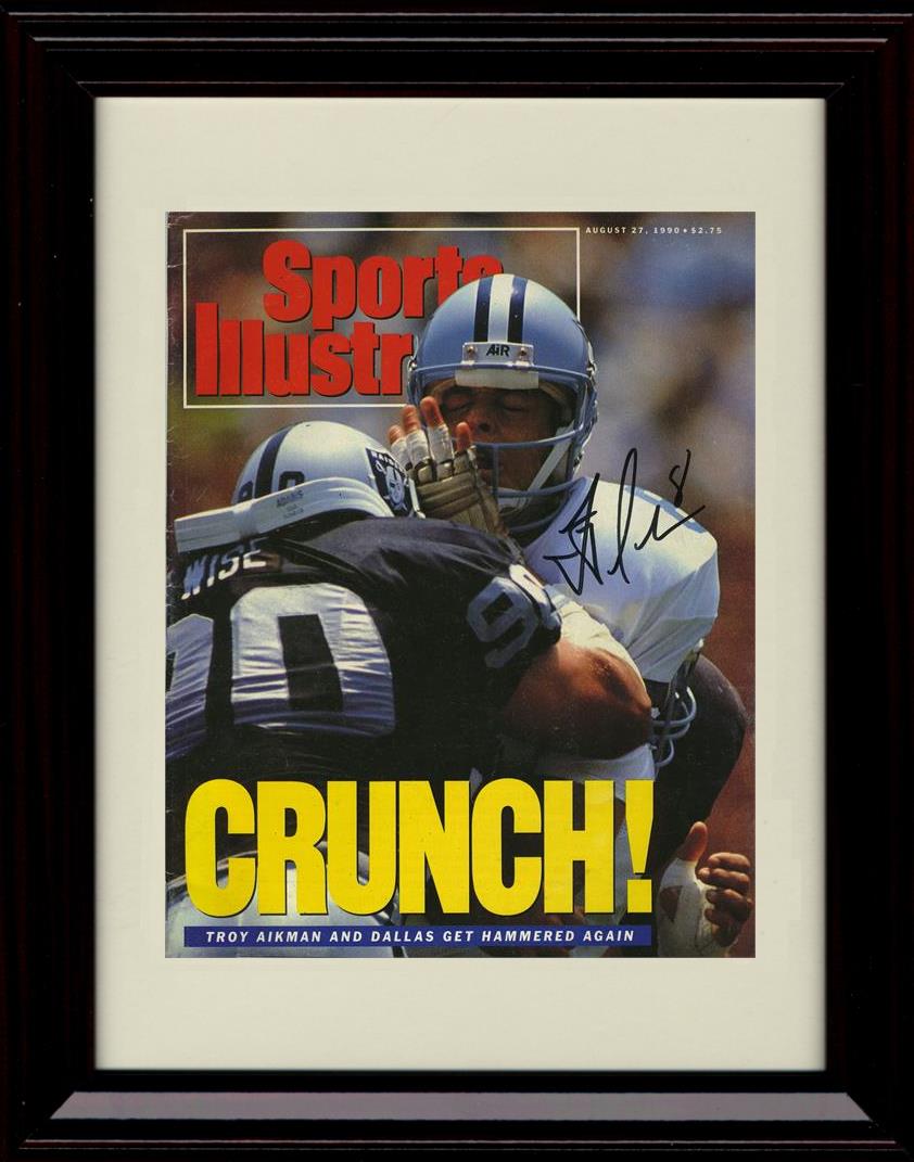 8x10 Framed Troy Aikman - Dallas Cowboys Autograph Promo Print - 1990 Sports Illustrated Cover Signed Crunch Framed Print - Pro Football FSP - Framed   