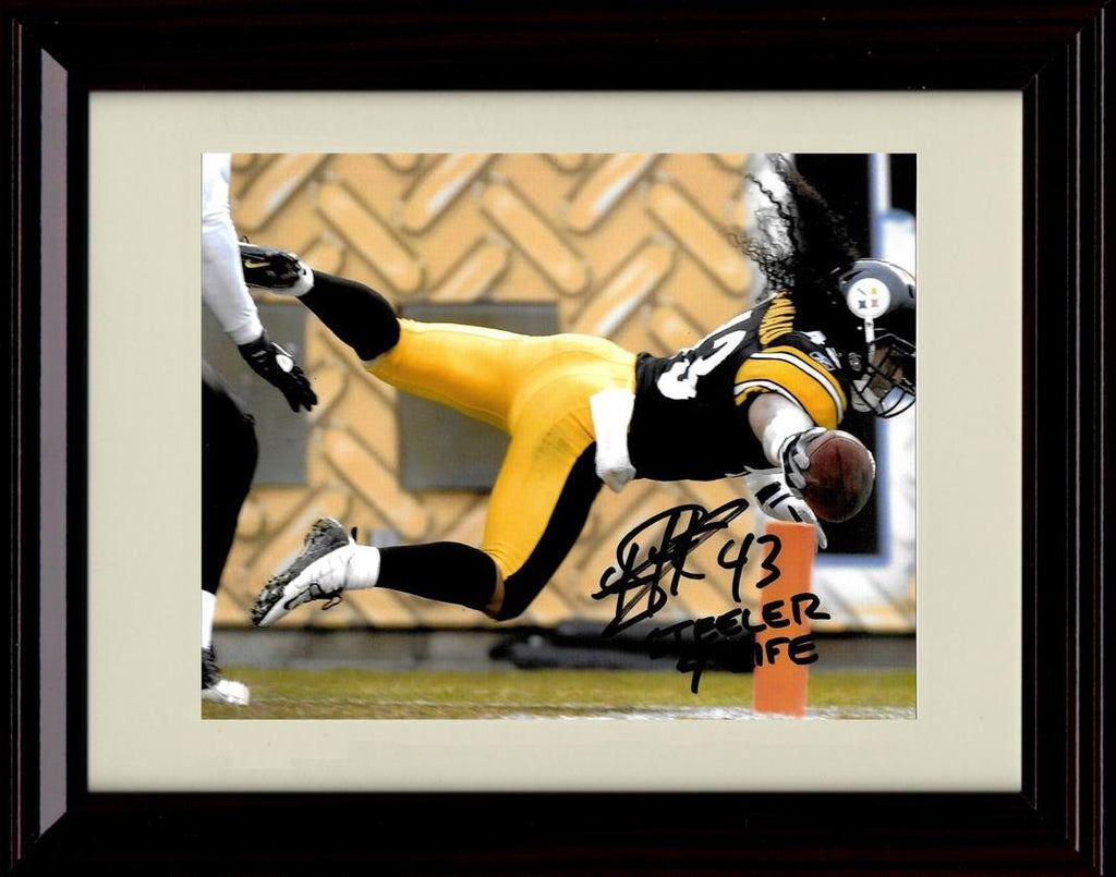 8x10 Framed Troy Polamalu - Pittsburgh Steelers Autograph Promo Print - Diving Touchdown Steeler For Life Framed Print - Pro Football FSP - Framed   