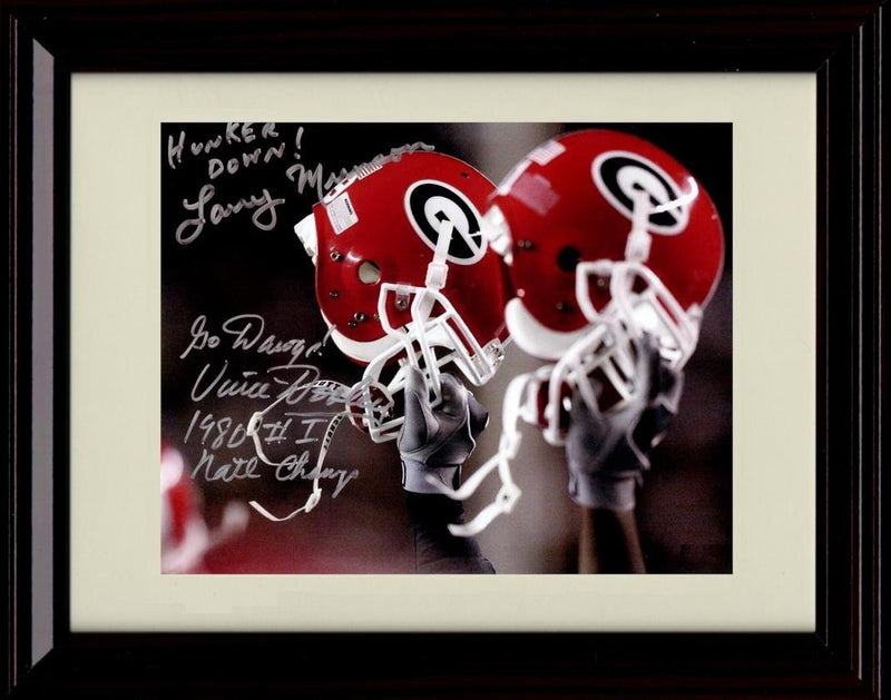 Framed 8x10 Vince Dooley and Larry Munson Autograph Promo Print - Georgia Football- Helmets Raised Framed Print - College Football FSP - Framed   