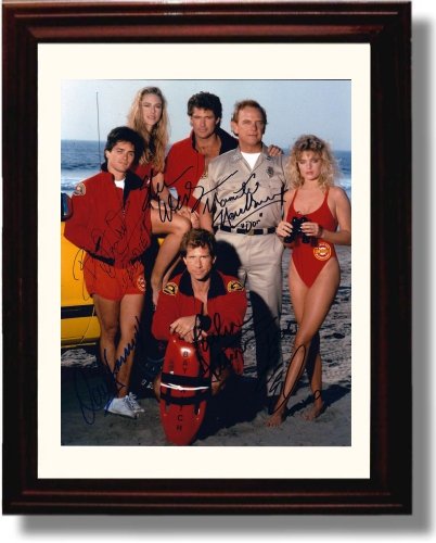 8x10 Framed Baywatch Autograph Promo Print - Cast on Beach Framed Print - Television FSP - Framed   